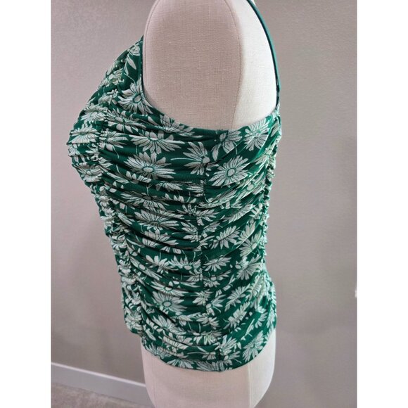 Green & White Floral Ruched Cami Top With Adjustable Straps - Picture 3 of 5